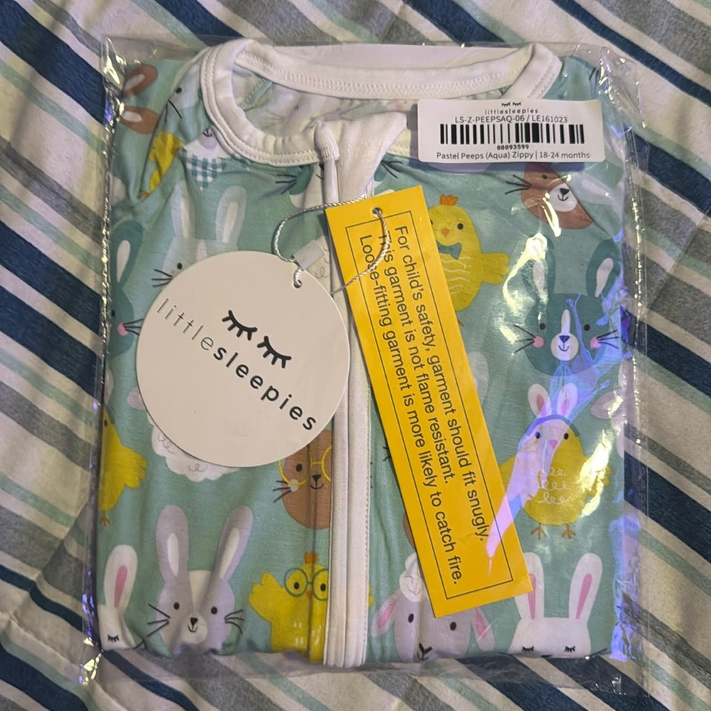 NWT Little Sleepies Pastel Peeps Aqua Zippy Sleeper 18-24 Months